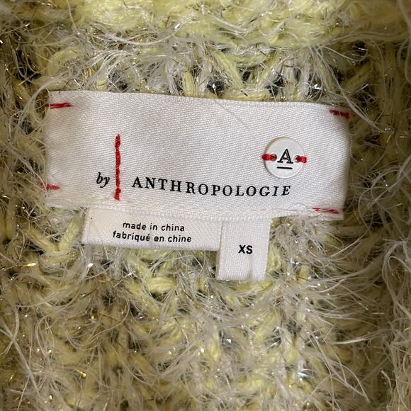 Anthropologie Larkin Shimmer Belted Cardigan Yellow Metallic Eyelash Knit XS - Picture 3 of 6